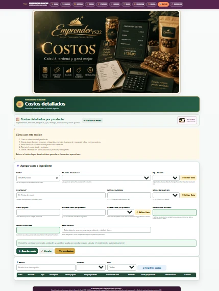 Herramienta de costos detallados