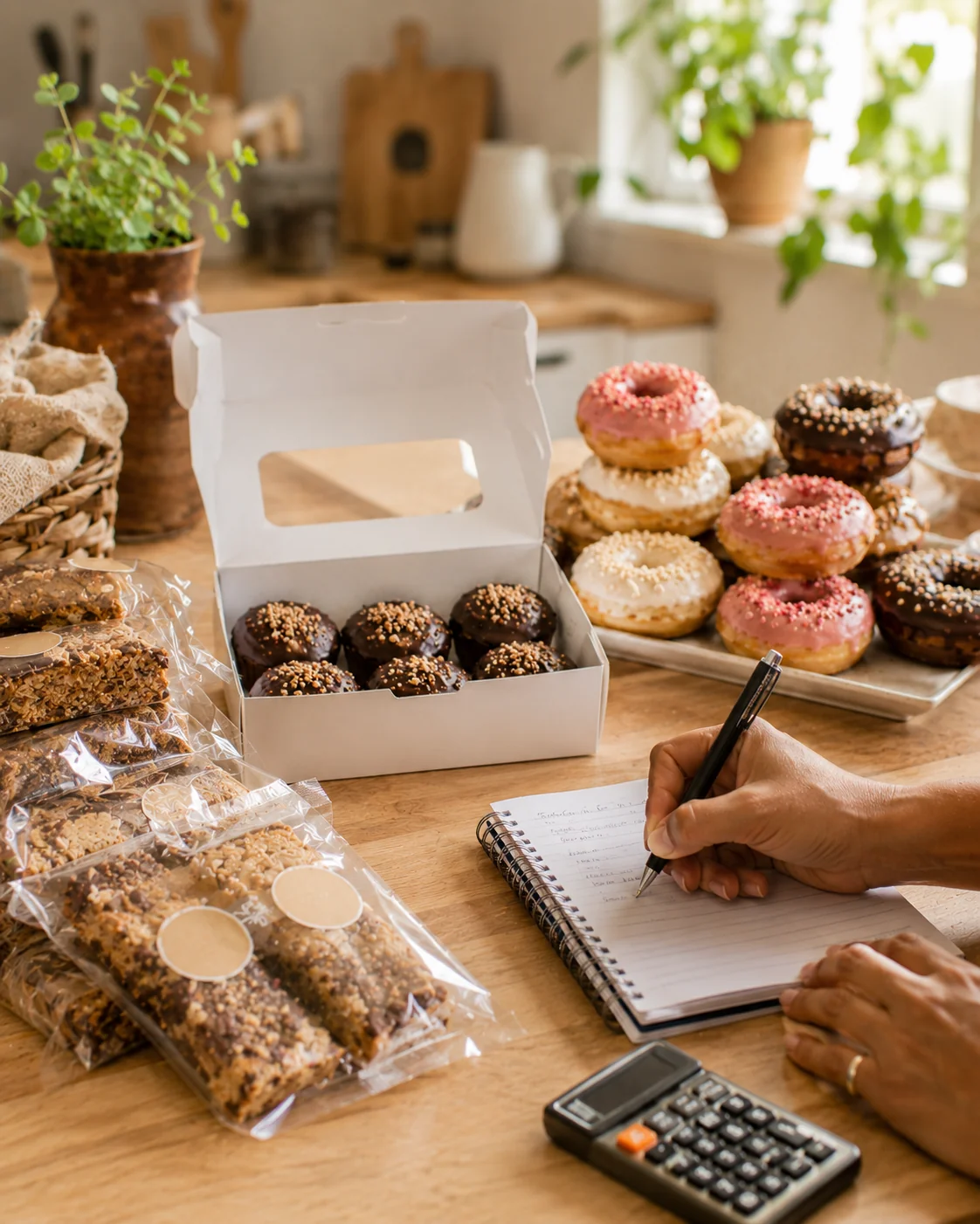 Productos del Pack Emprendimiento VS22: barras, mini budines y mini donas listos para vender