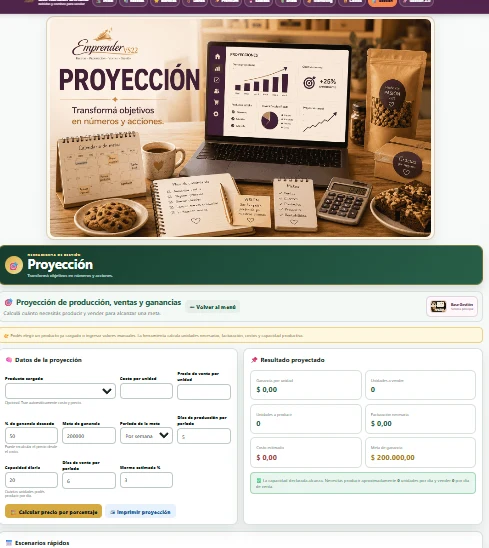 Herramienta de proyección de producción, ventas y ganancias